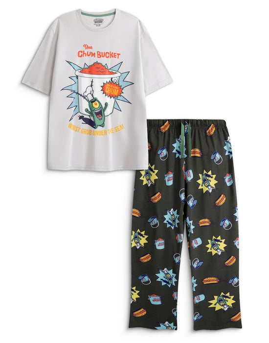 SpongeBob SquarePants The Chum Bucket Mens multicoloured Short Sleeve Long Leg Pyjama Set