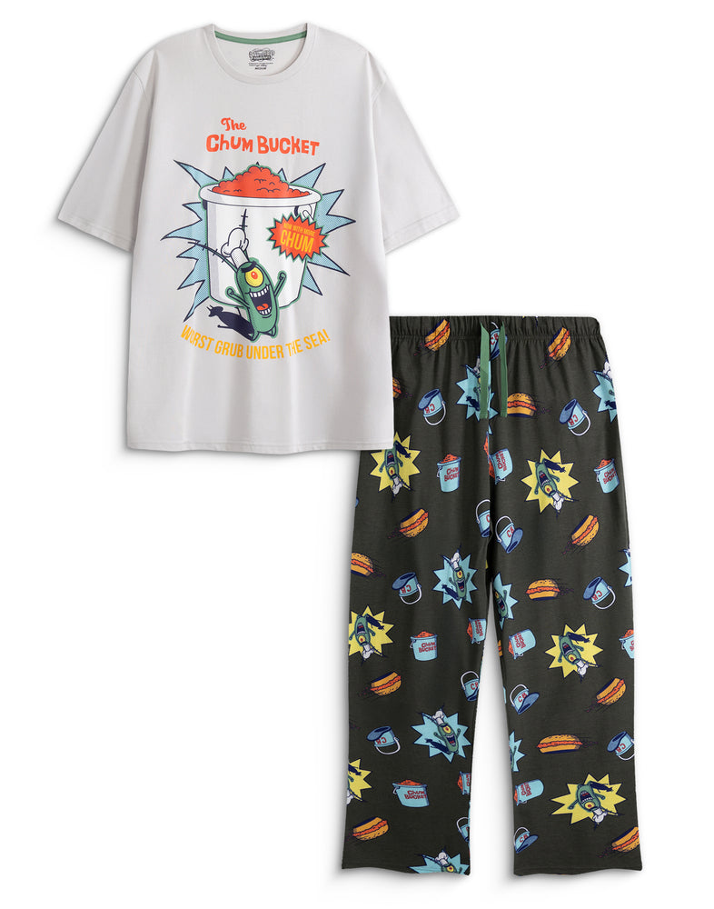 SpongeBob SquarePants The Chum Bucket Mens multicoloured Short Sleeve Long Leg Pyjama Set