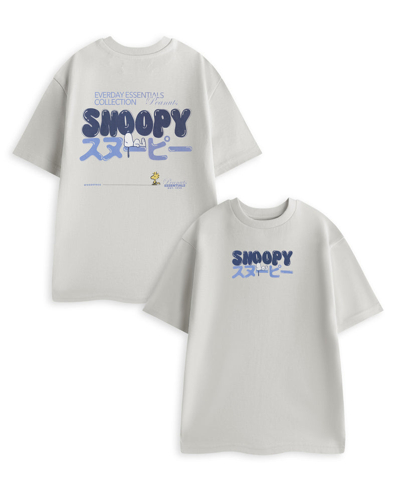 Peanuts Bubble Writing Snoopy Unisex Grey Short Sleeved T-Shirt