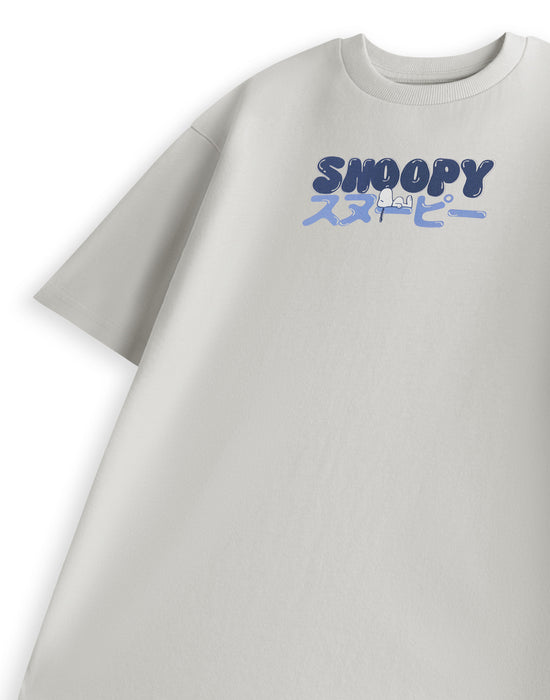 Peanuts Bubble Writing Snoopy Unisex Grey Short Sleeved T-Shirt
