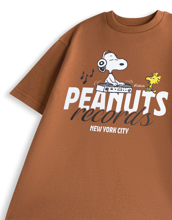 Peanuts Record Snoopy Unisex Brown Short Sleeved T-Shirt