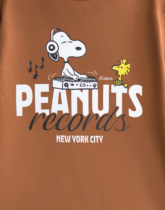 Peanuts Record Snoopy Unisex Brown Short Sleeved T-Shirt