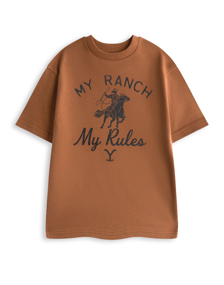 Yellowstone My Ranch My Rules Mens Brown Short Sleeved T-Shirt