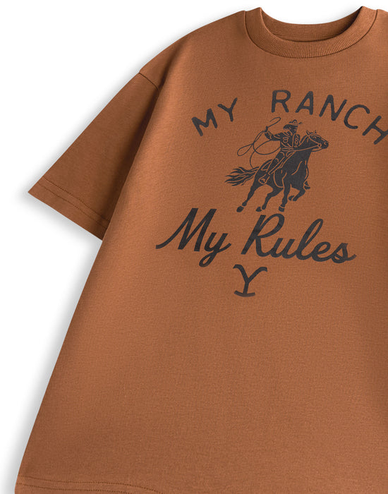 Yellowstone My Ranch My Rules Mens Brown Short Sleeved T-Shirt