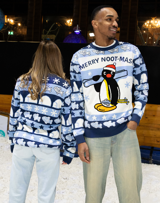 Pingu Merry Noot-mas Unisex Blue Christmas Jumper