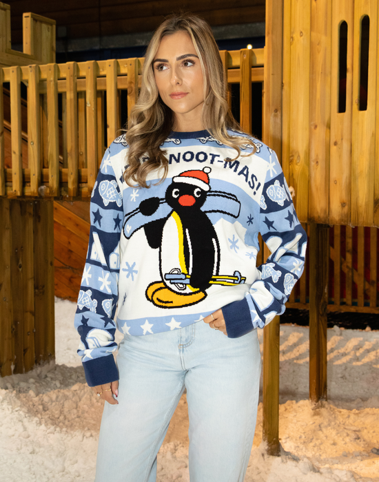 Pingu Merry Noot-mas Unisex Blue Christmas Jumper