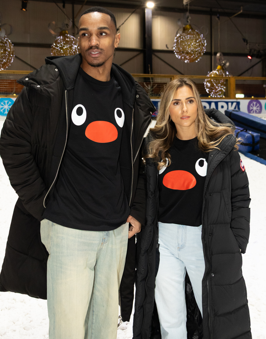 Pingu Character Face Unisex Black Short Sleeved T-Shirt