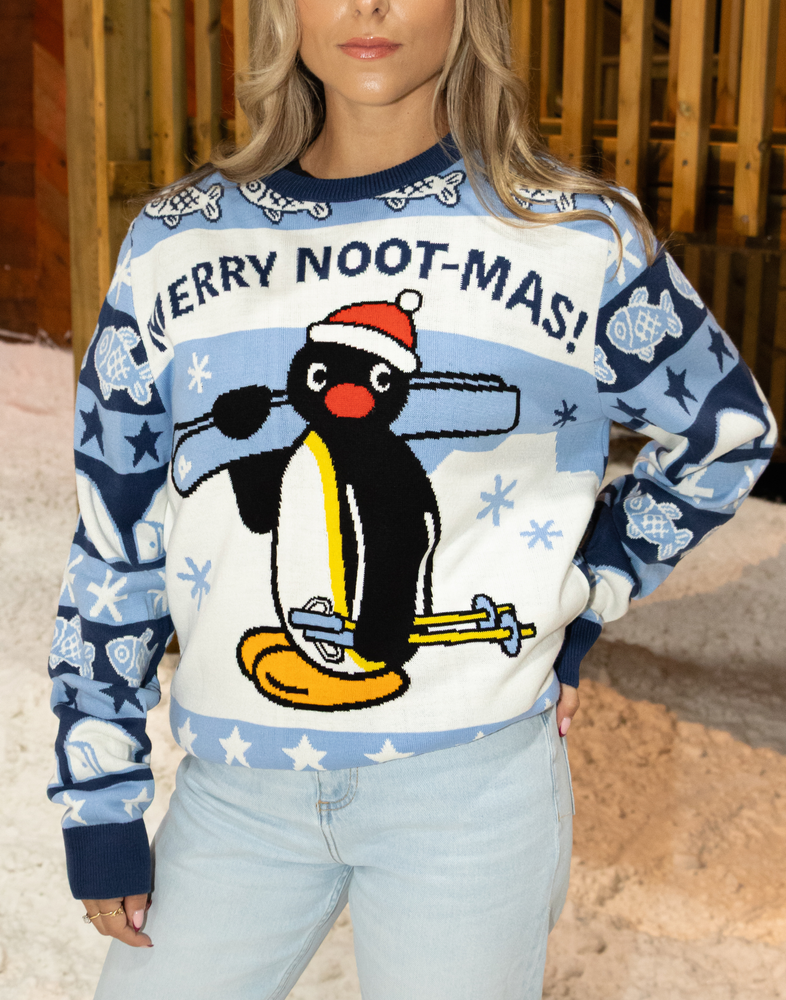 Pingu Merry Noot-mas Unisex Blue Christmas Jumper