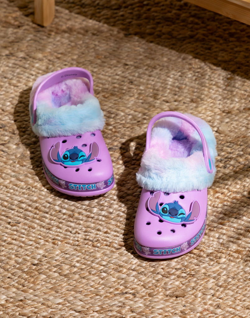 Disney Lilo Stitch Fur Lined Girls Purple Clogs