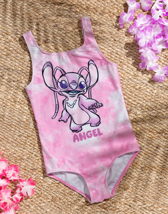 Disney Stitch Angel Girls Pink 1 Piece Swimming Costume