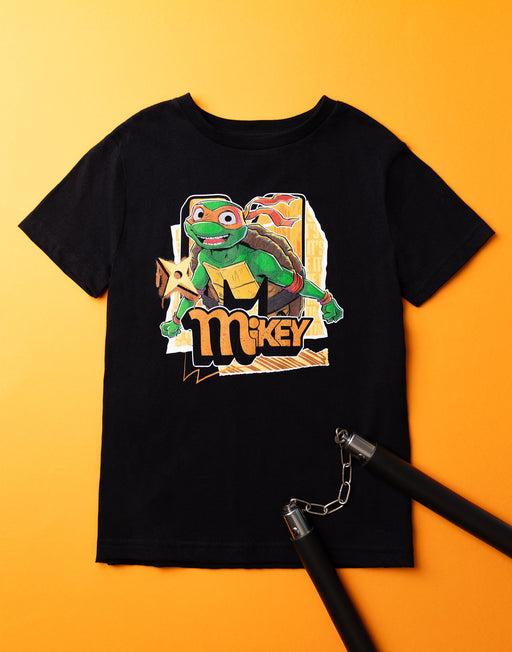 Teenage Mutant Ninja Turtles Boys Mikey Black Short Sleeved T-Shirt