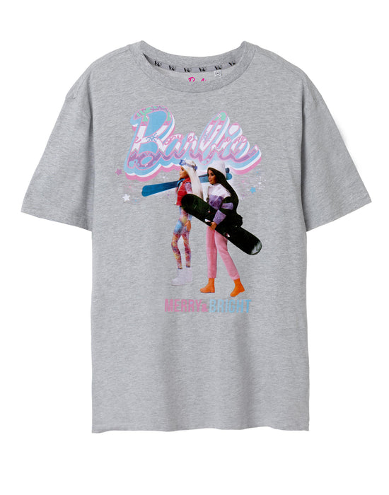 Barbie Merry & Bright Womens Grey Marl Short Sleeved T-Shirt