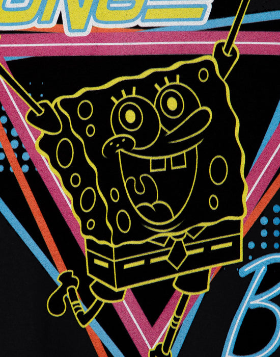 SpongeBob SquarePants 80's Neon Womens Black Short Sleeved T-Shirt