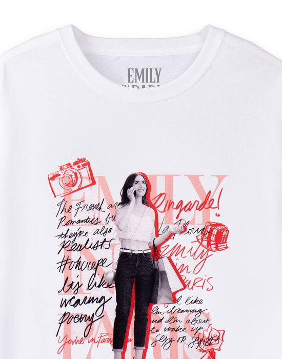 Emily in Paris Mono Typography Womens White Short Sleeved T-Shirt