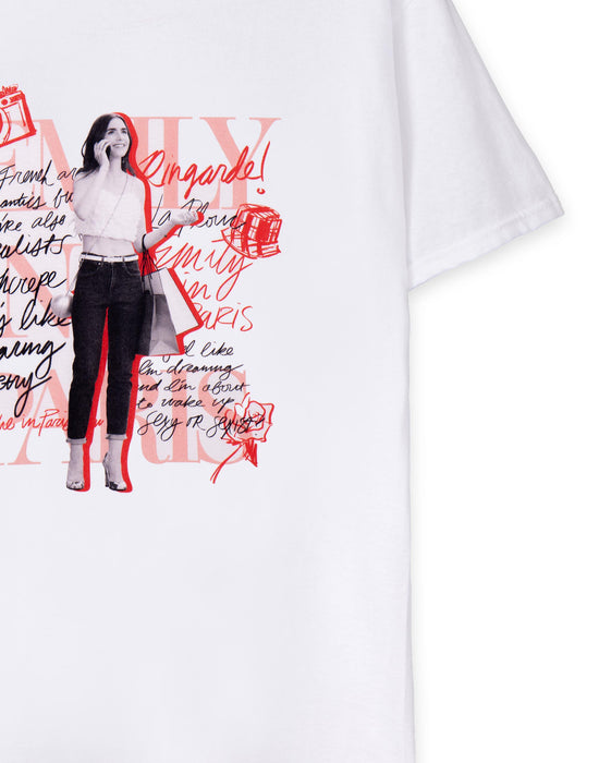 Emily in Paris Mono Typography Womens White Short Sleeved T-Shirt