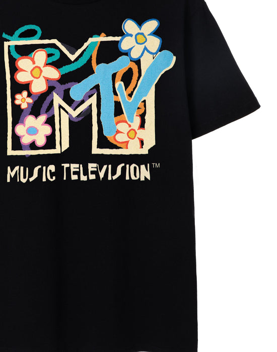 MTV Flowers Black Short Sleeved T-Shirt