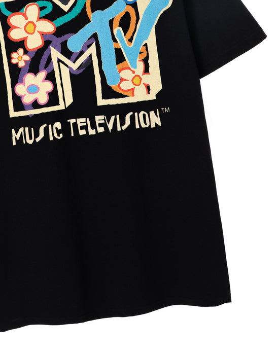 MTV Flowers Black Short Sleeved T-Shirt