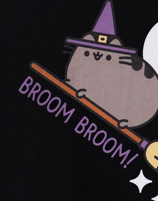 Pusheen Halloween Broom Broom Womens Black Short Sleeved T-Shirt
