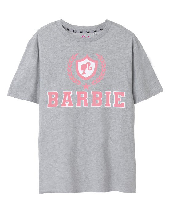 Barbie Collegiate Logo Womens Grey Marl Short Sleeved T-Shirt