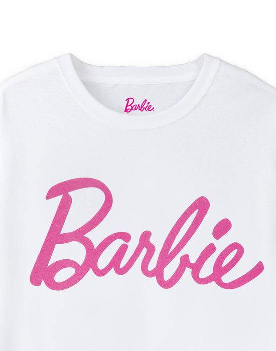 Barbie Women's Pink Classic Logo Short Sleeve T-Shirt in White