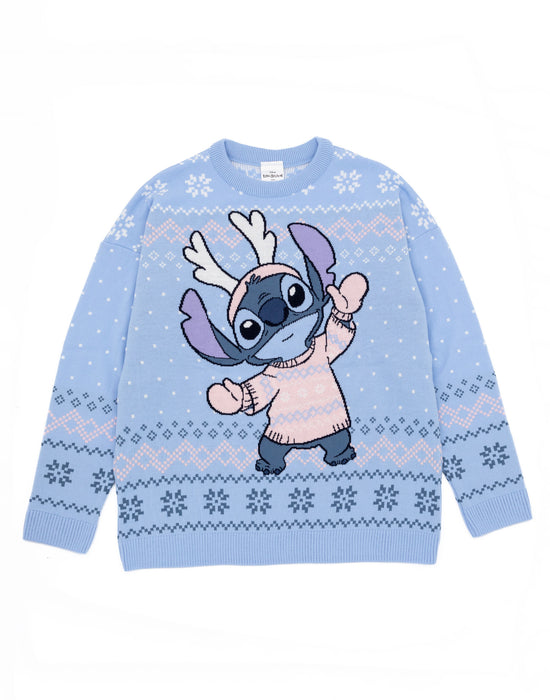 Disney Lilo & Stitch Womens Blue Knitted Christmas Jumper
