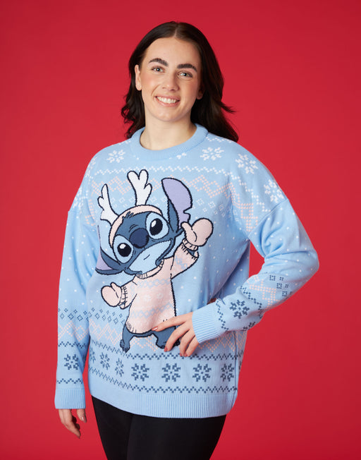 Disney Lilo & Stitch Womens Blue Knitted Christmas Jumper