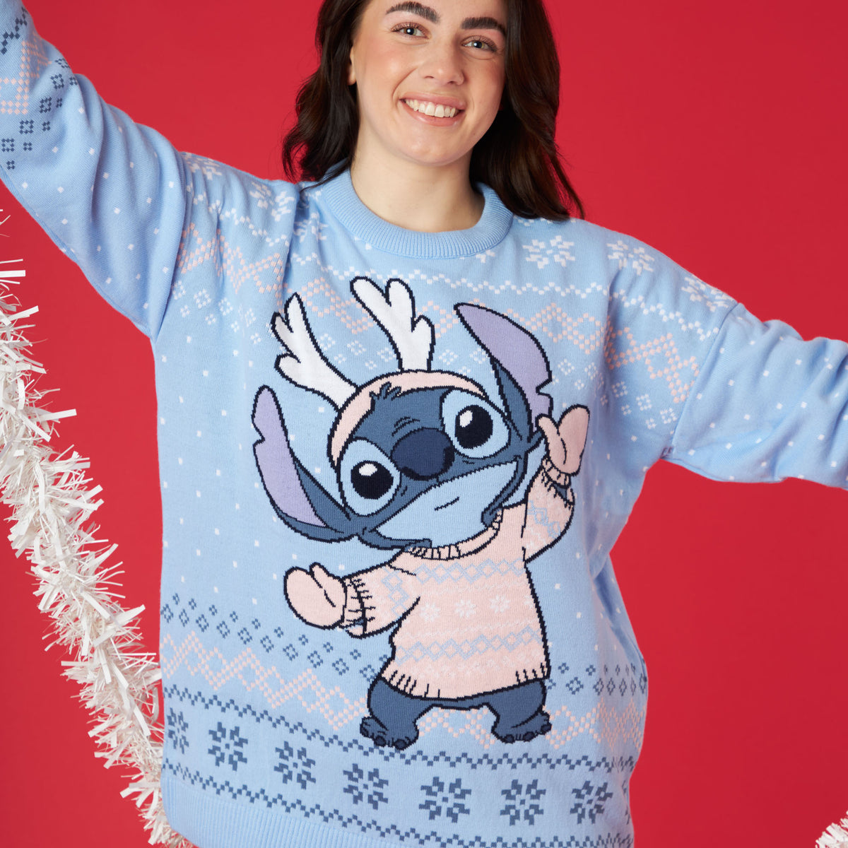 Disney Lilo Stitch Womens Blue Knitted Christmas Jumper
