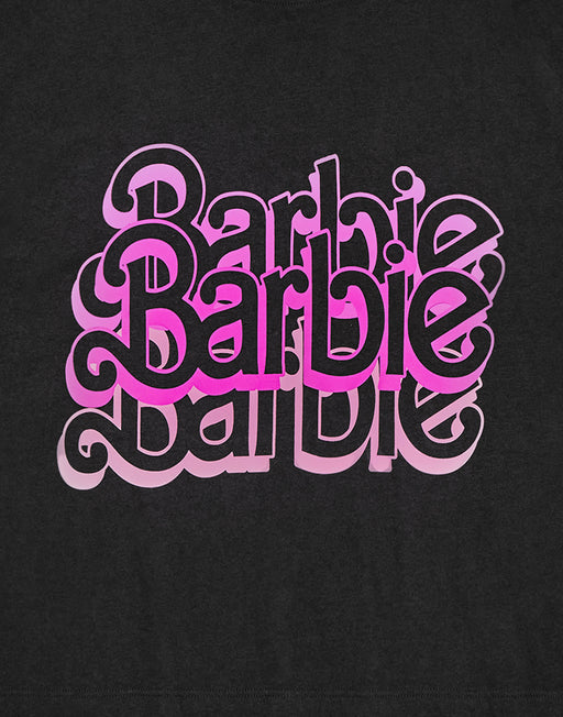 Barbie Womens  Grey Acid Wash Triple Logo Crop T-Shirt