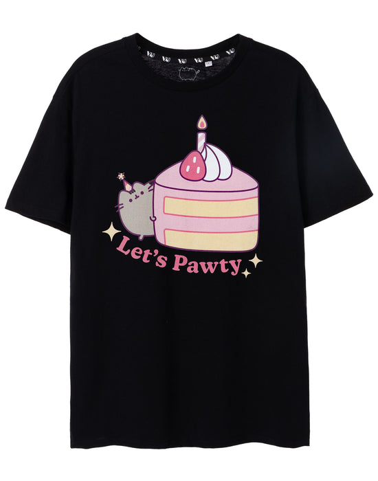 Pusheen Let's Pawty Womens Black Short Sleeved T-Shirt