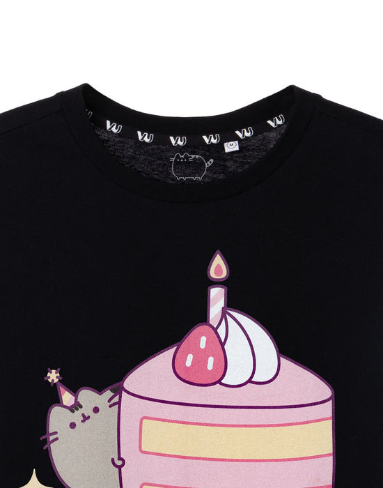 Pusheen Let's Pawty Womens Black Short Sleeved T-Shirt