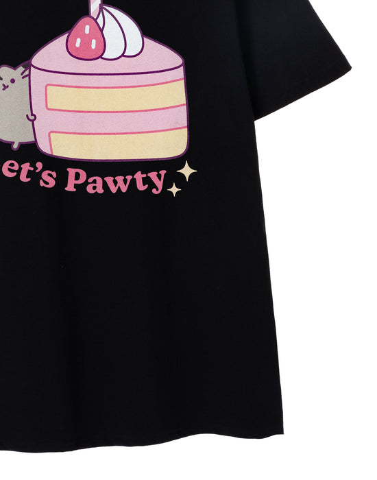Pusheen Let's Pawty Womens Black Short Sleeved T-Shirt