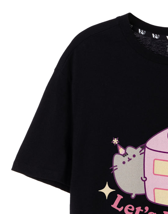 Pusheen Let's Pawty Womens Black Short Sleeved T-Shirt