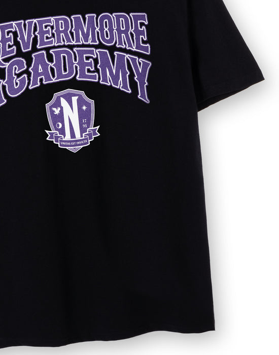 Wednesday Nevermore Academy Womens Black Short Sleeved T-Shirt