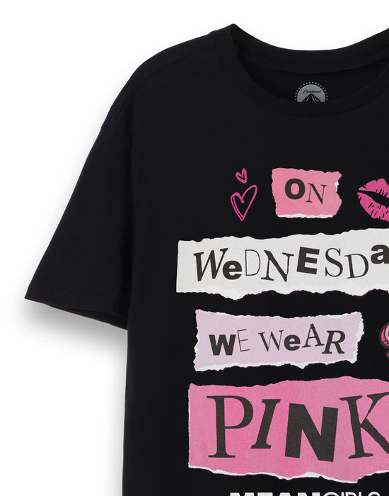 Mean Girls Pink Wednesdays Womens Black Short Sleeved T-Shirt