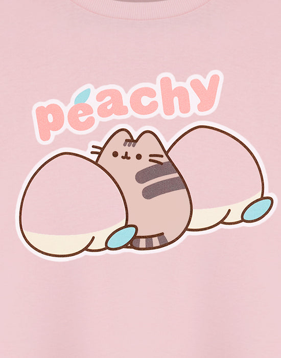 Pusheen Peachy Womens Pink Cropped Short Sleeved T-Shirt