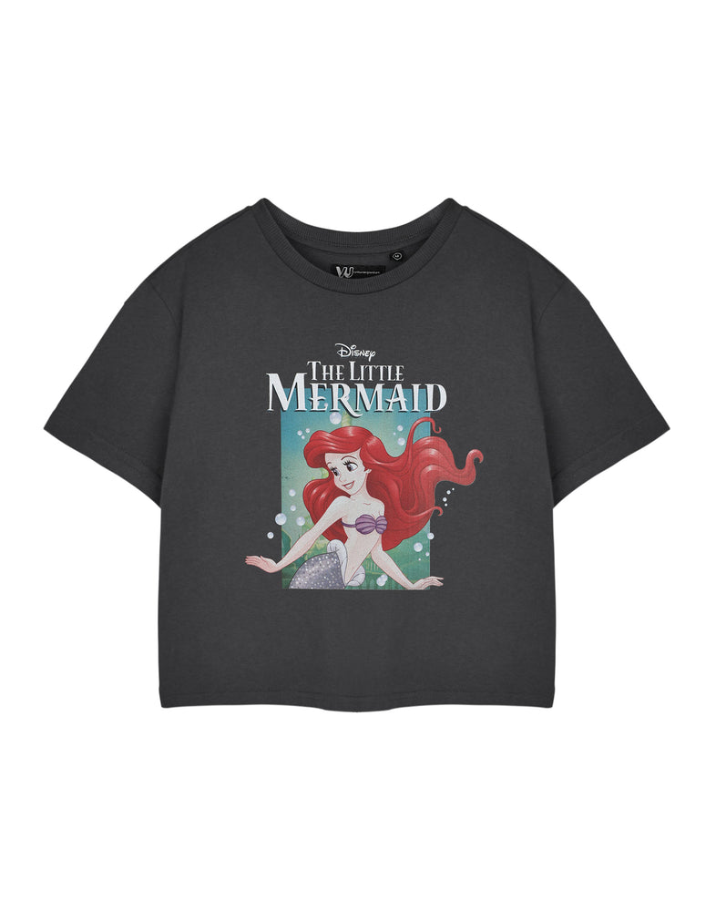 Disney The Little Mermaid Ariel Bubbles Womens Grey Cropped Short Sleeved T-Shirt
