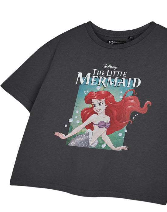 Disney The Little Mermaid Ariel Bubbles Womens Grey Cropped Short Sleeved T-Shirt