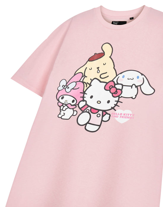 Hello Kitty Sanrio Friends Womens Pink Short Sleeved T-Shirt