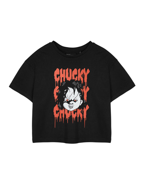 Chucky Chucky Chucky Chucky Crop Womens Black Cropped Short Sleeved T-Shirt
