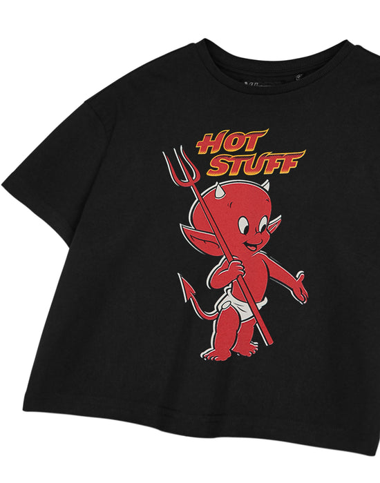 Hot Stuff Hot Stuff Crop Womens Black Cropped Short Sleeved T-Shirt