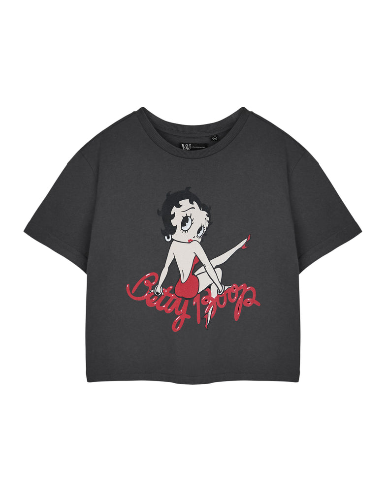 Betty Boop Leg Womens Grey Cropped Short Sleeved T-Shirt