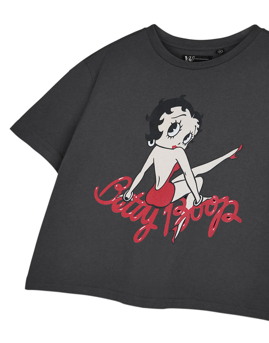 Betty Boop Leg Womens Grey Cropped Short Sleeved T-Shirt
