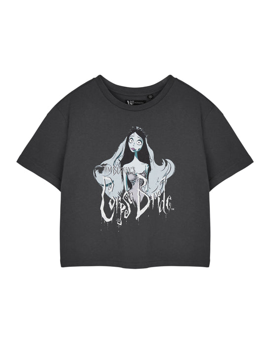 Corpse Bride Corpse Bride Womens Grey Cropped Short Sleeved T-Shirt
