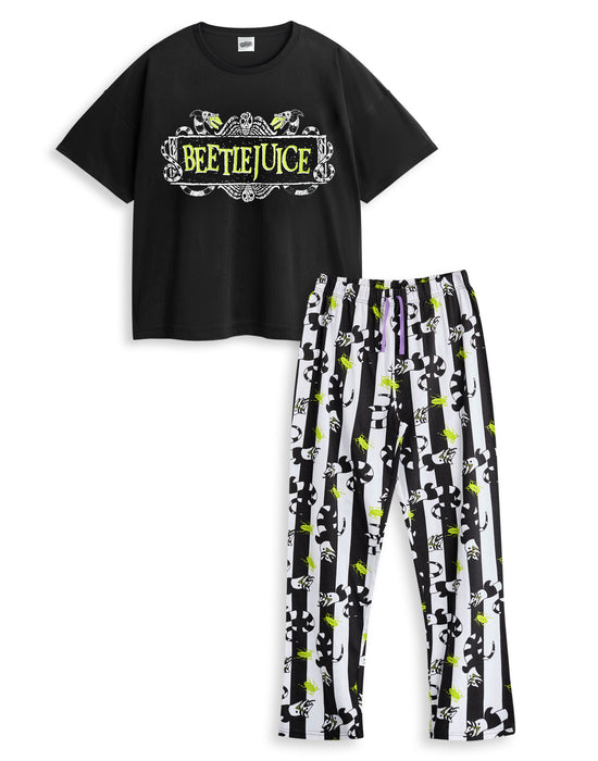 Beetlejuice Logo Womens Multicoloured Short Sleeve Long Leg Pyjama Set