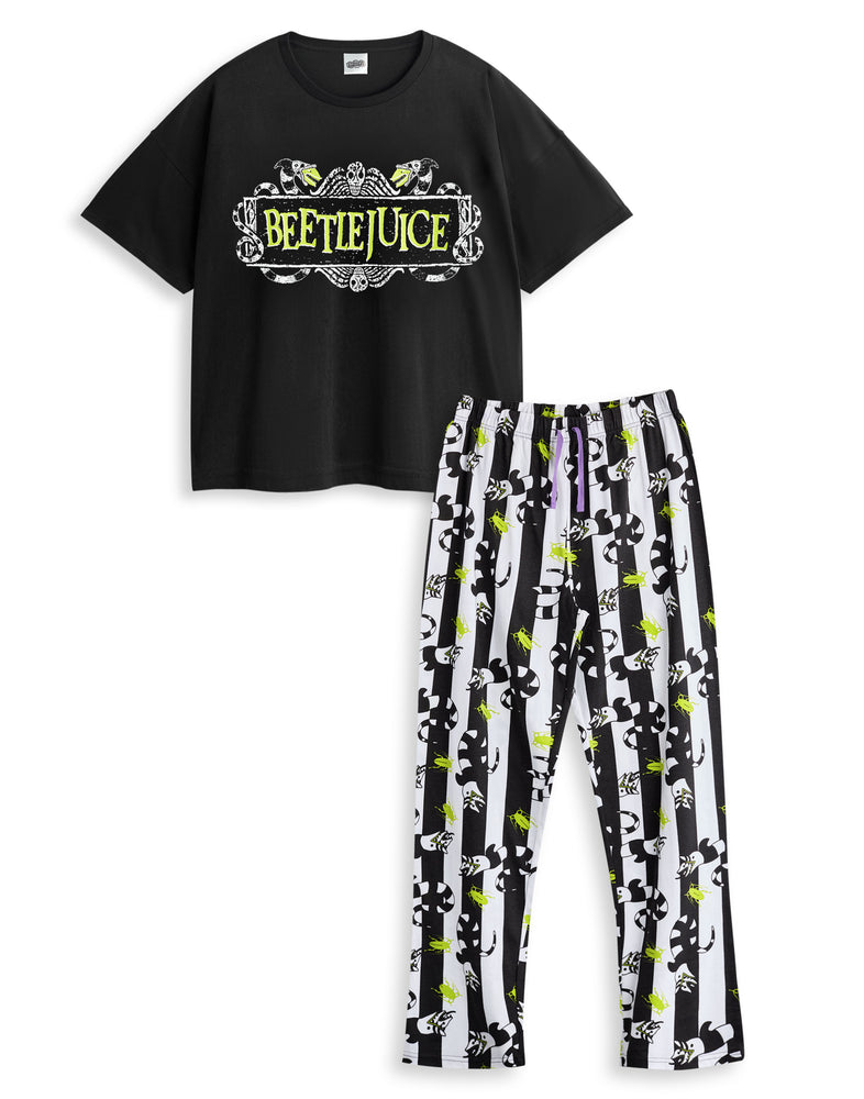 Beetlejuice Logo Womens Multicoloured Short Sleeve Long Leg Pyjama Set