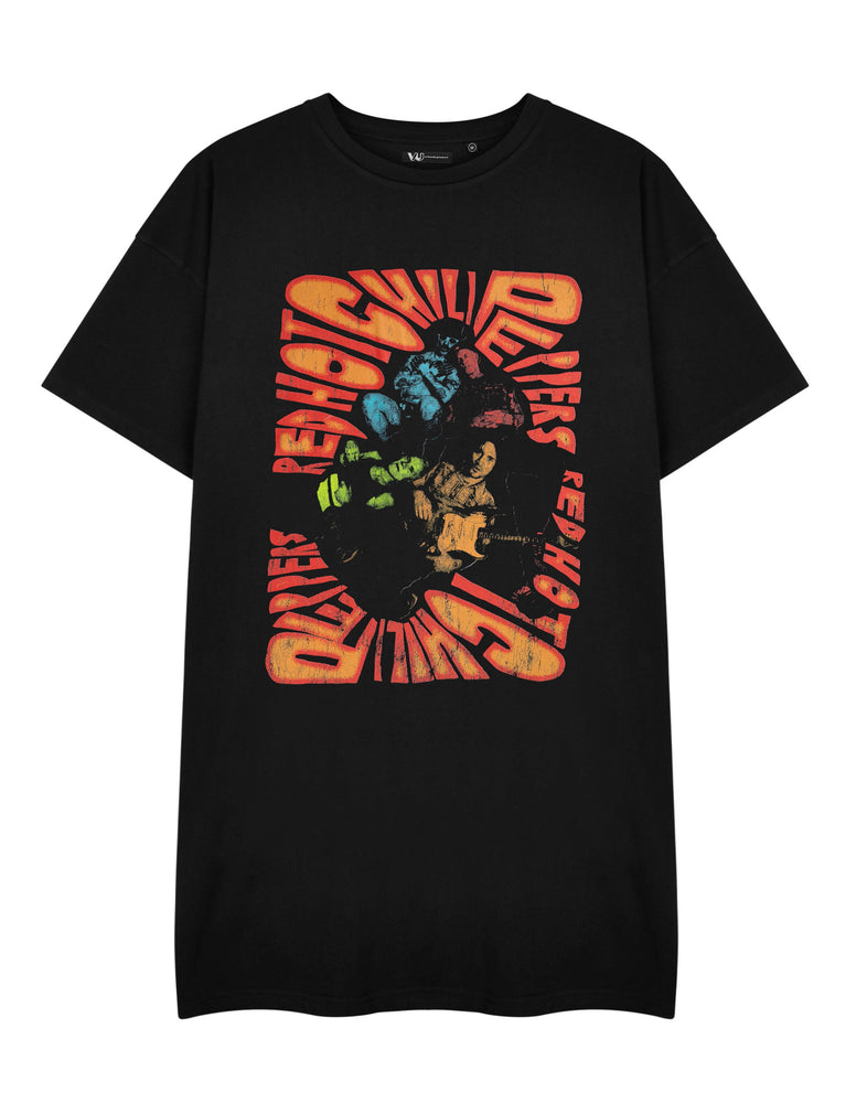 Red Hot Chili Peppers Trippy Womens Black Short Sleeved T-Shirt Dress