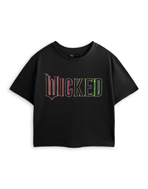 Wicked Green Pink Logo Womens Black Cropped Short Sleeved T-Shirt
