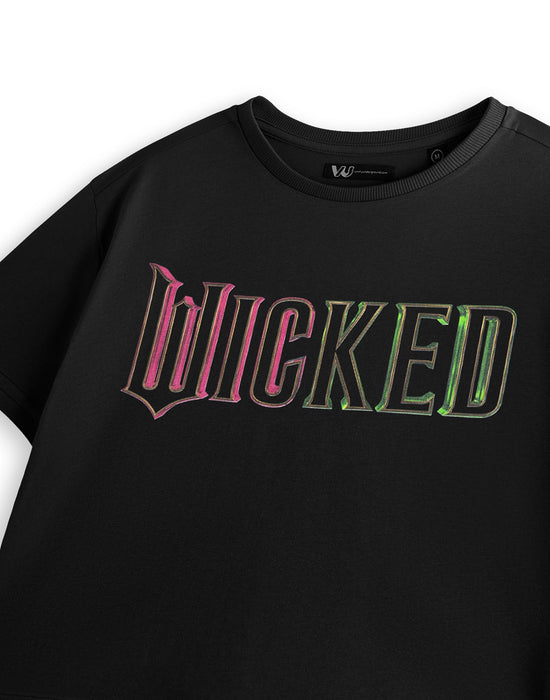Wicked Green Pink Logo Womens Black Cropped Short Sleeved T-Shirt