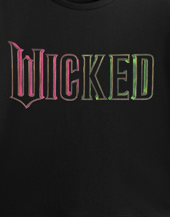 Wicked Green Pink Logo Womens Black Cropped Short Sleeved T-Shirt