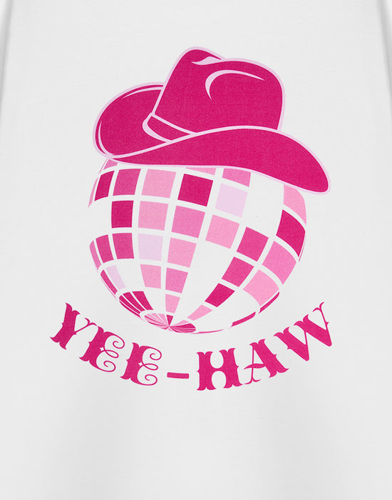 Show Me The Merch Yee-Haw Womens White Short Sleeved T-Shirt